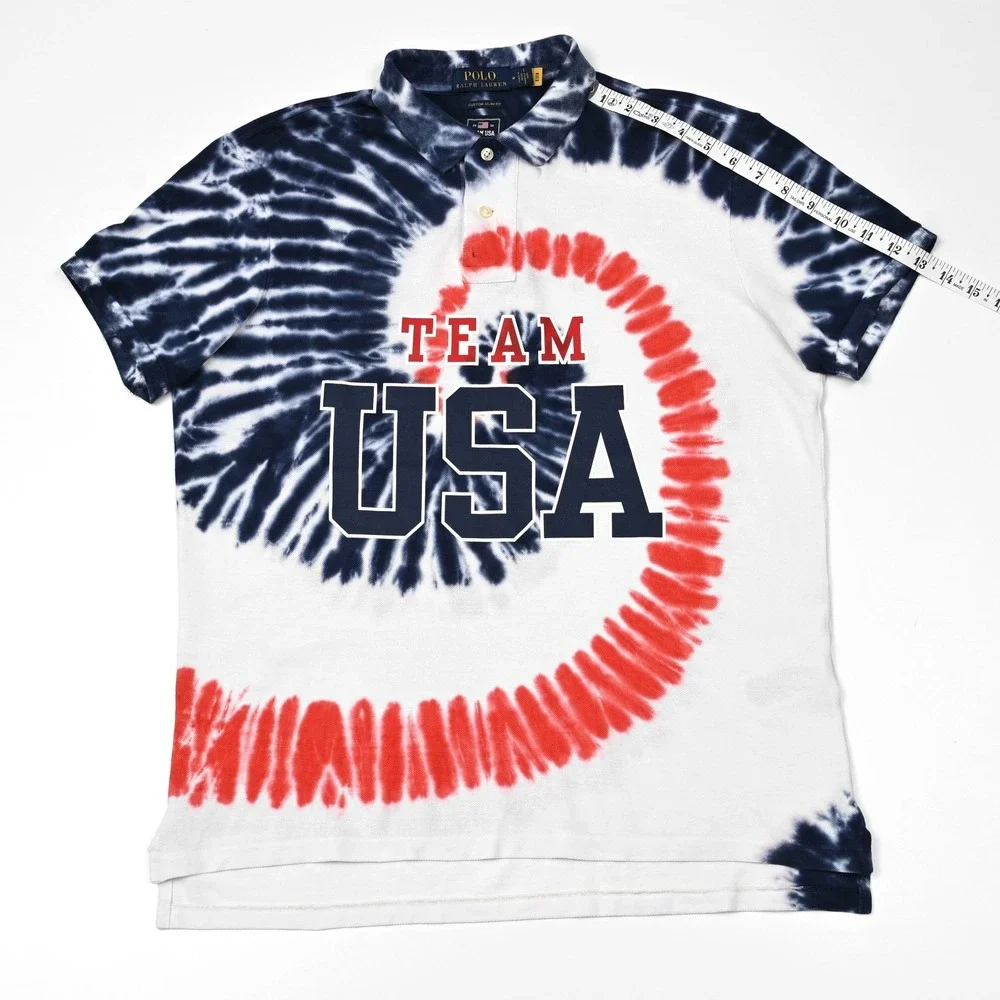 Polo Ralph Lauren Team USA Polo Shirt Mens M Slim Fit Blue Tie Dye Olympics 2020
